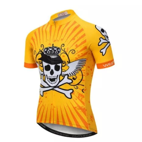 Men's skull design cycling jersey for outdoor sports, available in sizes XS to 3XL