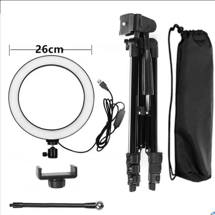 Adjustable live phone stand extended to 110cm with phone in landscape orientation on a desk