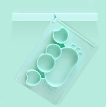 Green silicone baby bowl with suction base and crab cartoon design, 28cm diameter