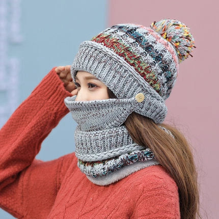 Cozy and stylish Korean-style knitted winter hat in a variety of colors, featuring a satin weave and striped pattern design