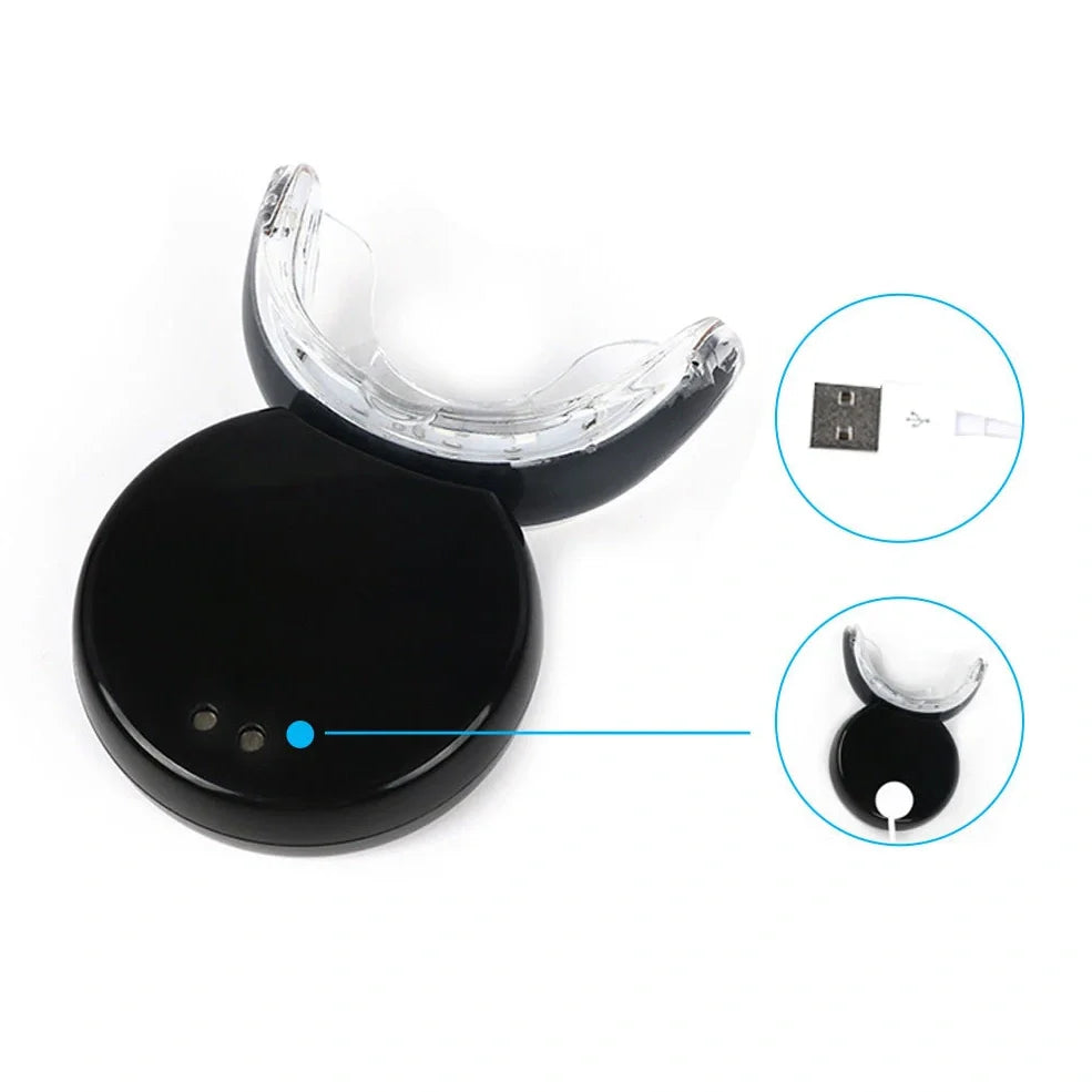 Rechargeable teeth whitening device with LED lamp beads in black, pink, or white