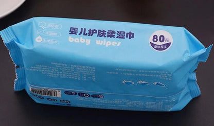Pack of 80 thick super soft baby wipes with non-woven fabric, unfolded size 13cm by 20cm