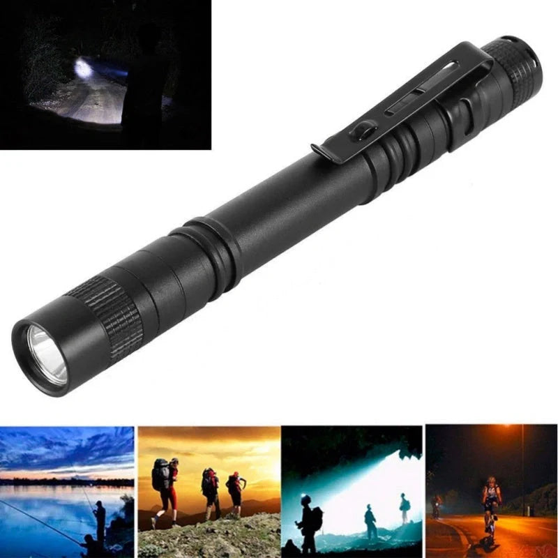 Aluminum LED Flashlight with pen clip, waterproof and lightweight for outdoor use