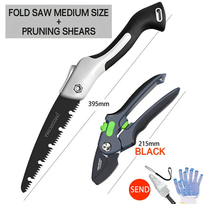Professional metal garden shears with polished blades and ergonomic handles for branch pruning