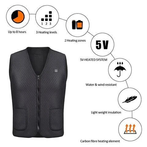Versatile heated vest with adjustable temperature control and durable polyester construction for outdoor activities