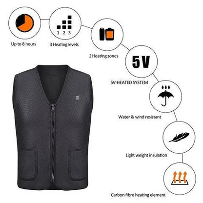Versatile heated vest with adjustable temperature control and durable polyester construction for outdoor activities