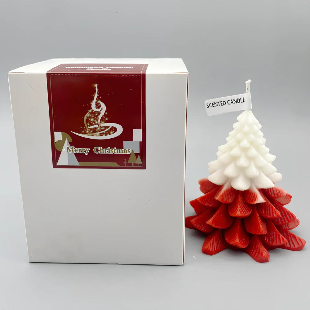 Christmas tree scented soy wax candle with lead-free cotton wick in cylindrical shape, multiple size options available