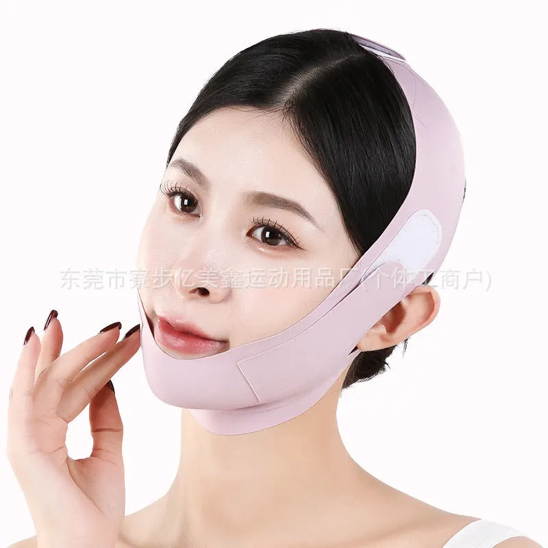 Purple and green V face shaping mask with graphene fabric for facial lifting and tightening