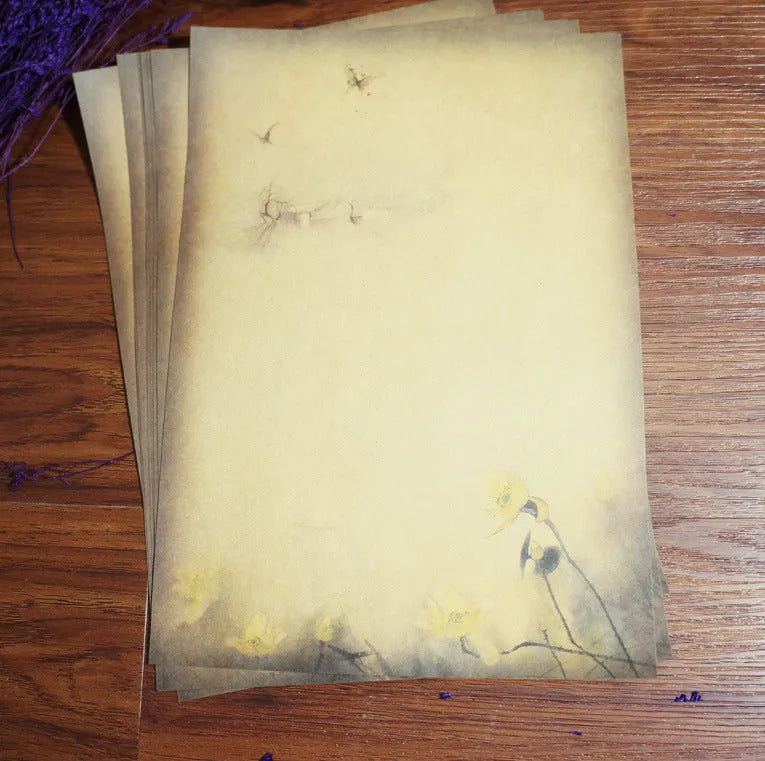 Kraft paper stationery set with 8 sheets, 265x188mm pure wood pulp paper in Lotus or Mountain designs