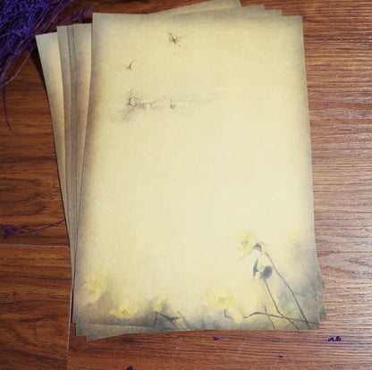 Kraft paper stationery set with 8 sheets, 265x188mm pure wood pulp paper in Lotus or Mountain designs