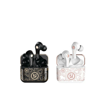 Black and white TWS wireless in-ear headphones with Bluetooth 5.0 and TYPE-C charging case