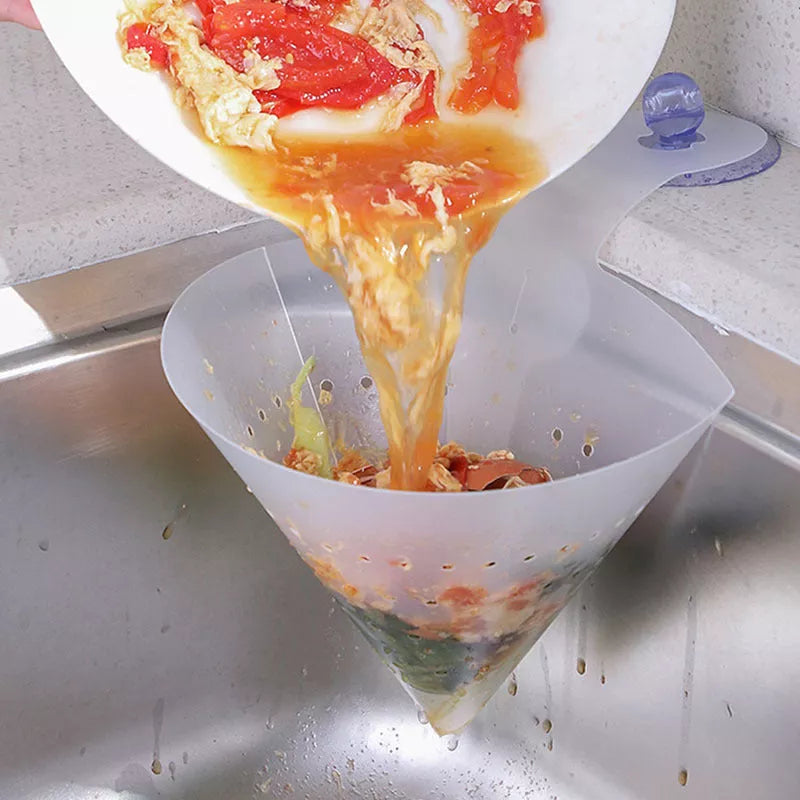 Foldable kitchen sink filter with suction cup for waste management