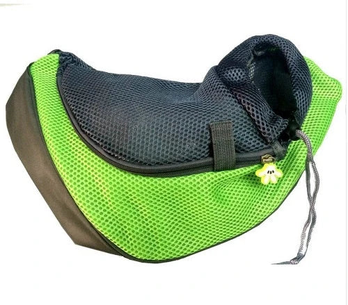 A soft, mesh pet carrier sling bag with a padded shoulder strap for hands-free carrying of your dog or cat during outdoor adventures.
