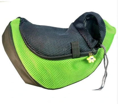 A soft, mesh pet carrier sling bag with a padded shoulder strap for hands-free carrying of your dog or cat during outdoor adventures.