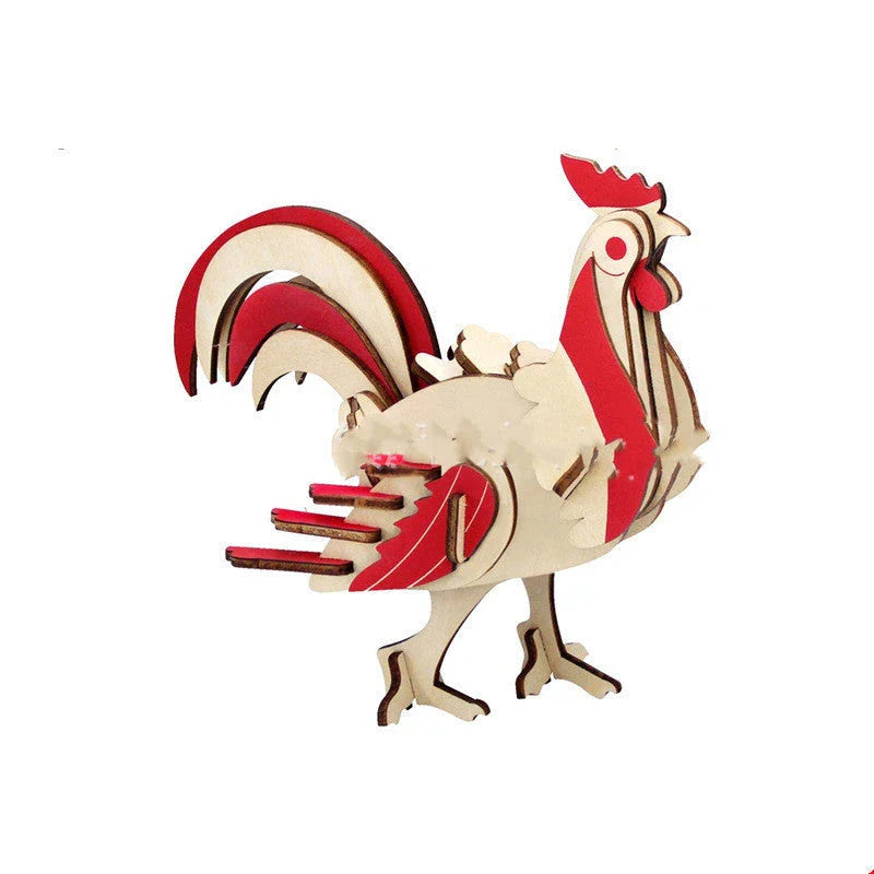 A 3D wooden puzzle model of a dinosaur with various color options