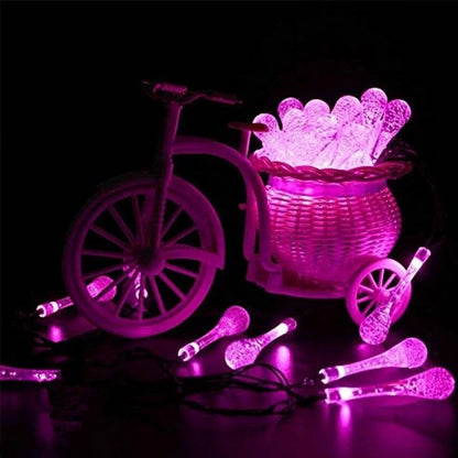 Water Drop Fairy LED solar garden lights with crystal-shaped beads on 4.8m string
