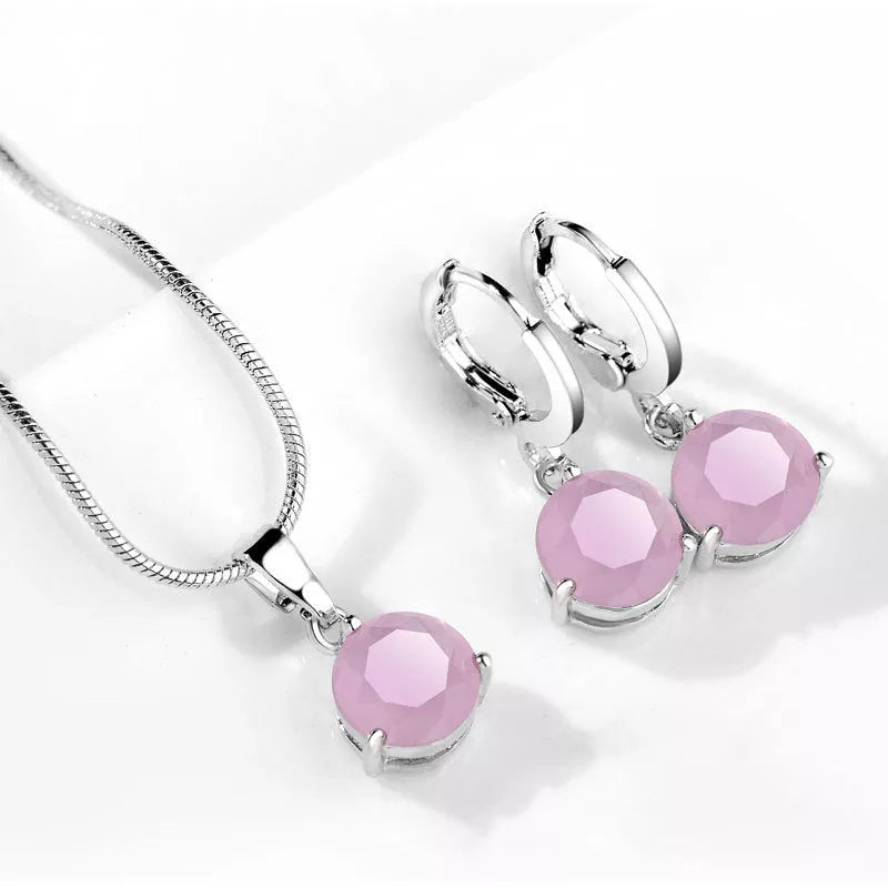 Water Drop Necklace and Earring Set with zircon gemstones in various colors