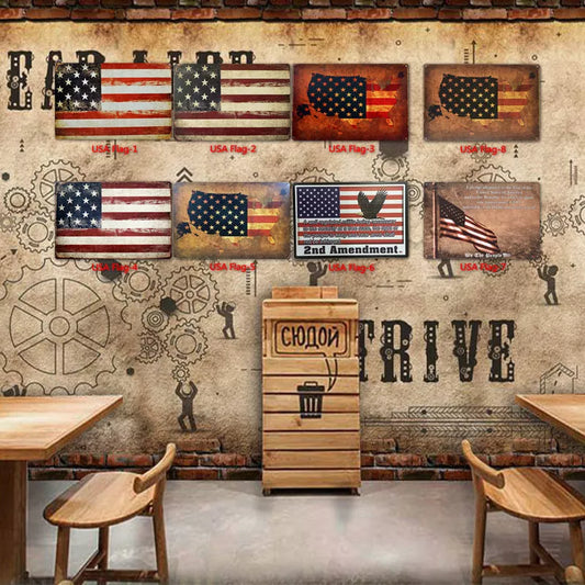 Retro tin painting wall decoration with American nostalgia theme, 30x20cm