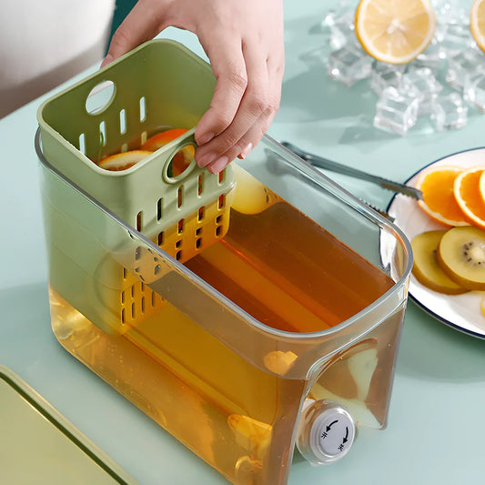 Home refrigerator water cooler with tap showing green colour option and 1-litre capacity bottle