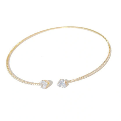 Silver Rhinestone Heart Collar Choker Necklace for Women with pearl chain