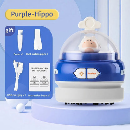 USB-powered handheld desktop vacuum cleaner in blue colour cleaning computer keyboard