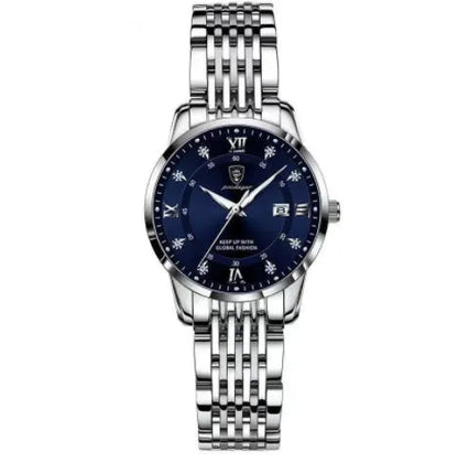 Men's Seiko quartz watch with 43mm round dial, stainless steel strap, 50m water resistance, luminous calendar, sapphire crystal glass