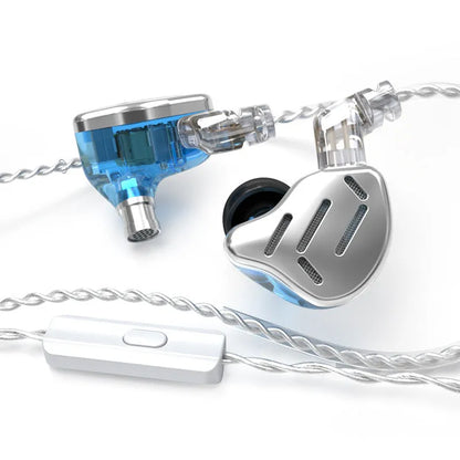 KZ ZAX hybrid driver in-ear headphones in Black or Silver blue with 3.5mm L-bend plug