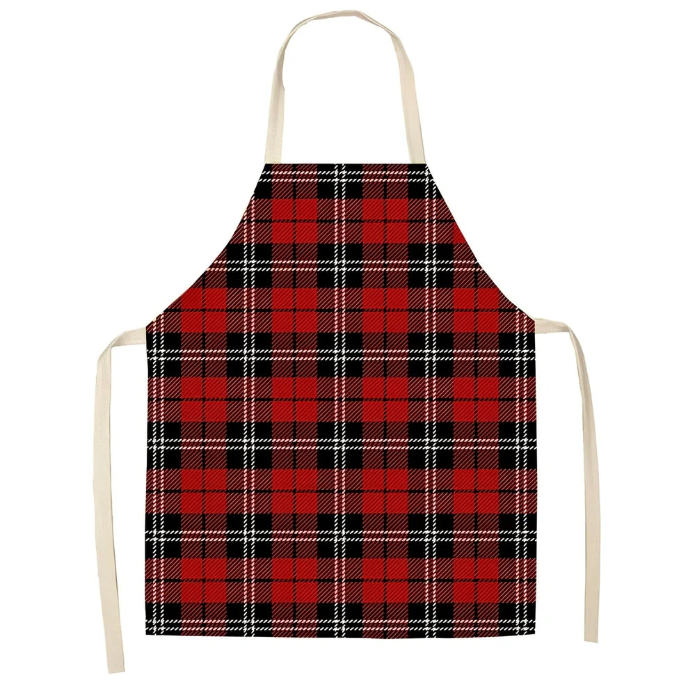 Cotton linen Christmas apron with adjustable straps showing 68x55 cm coverage area