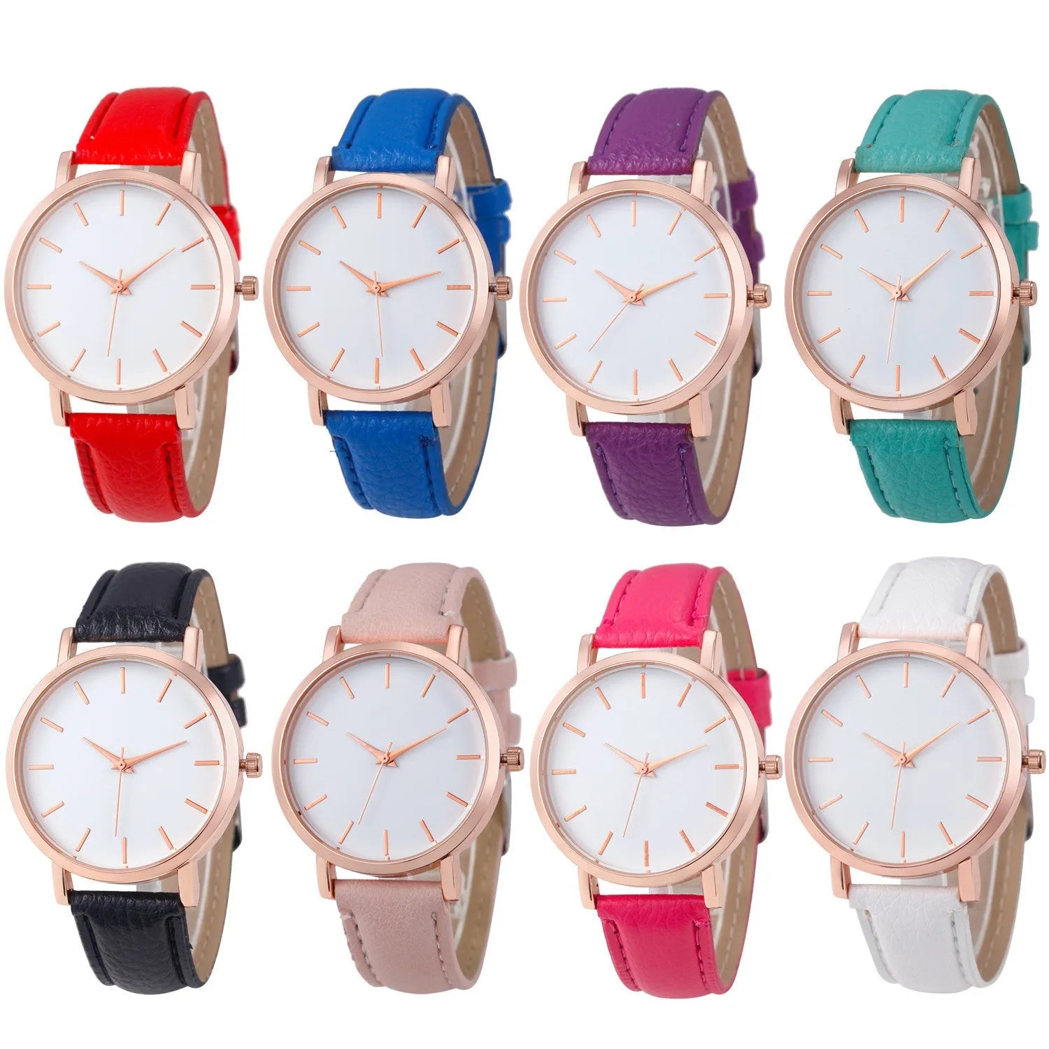 Women's square quartz watch with alloy case and PU leather strap in multiple colour options