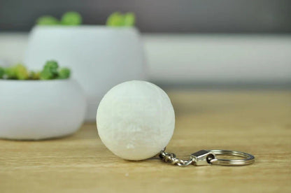 Spherical moon lamp keychain with colour changing LEDs, 6cm diameter with hanging loop