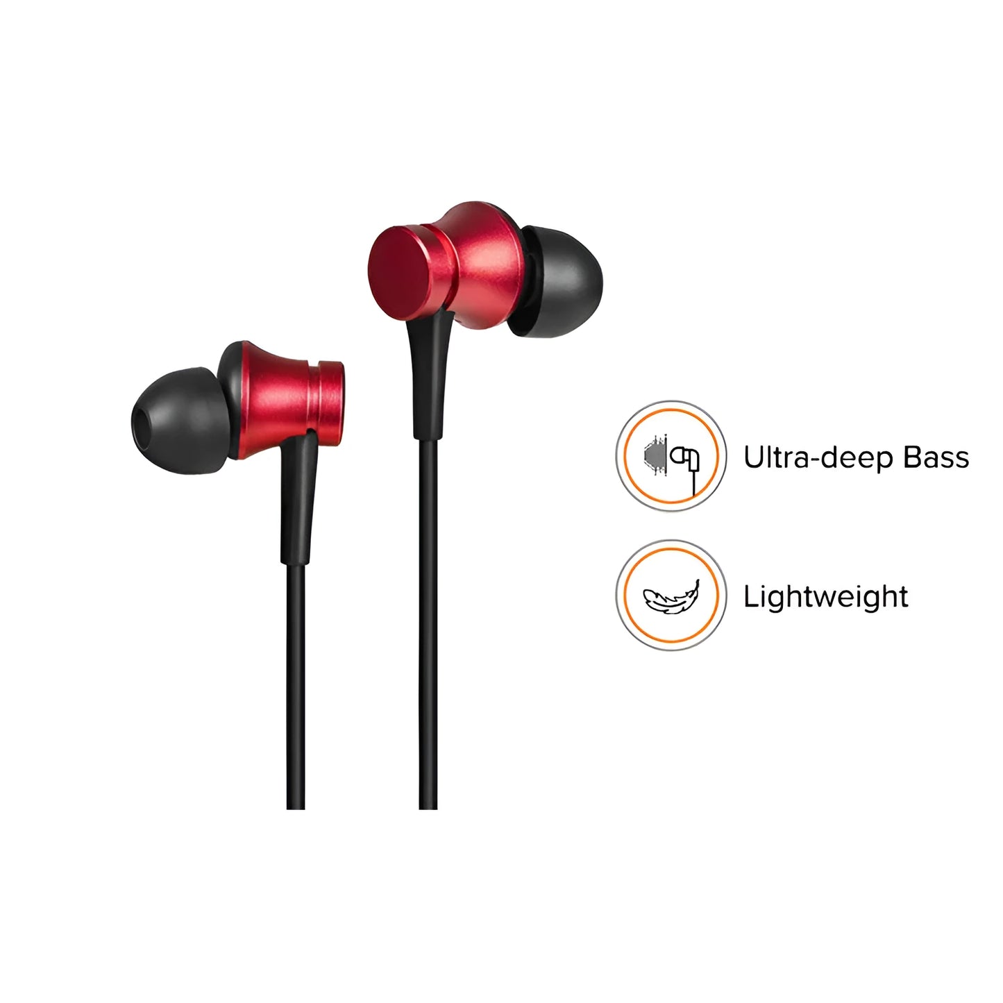 Piston in-ear headphones with 3.5mm wired connector in black, blue, and red colour options