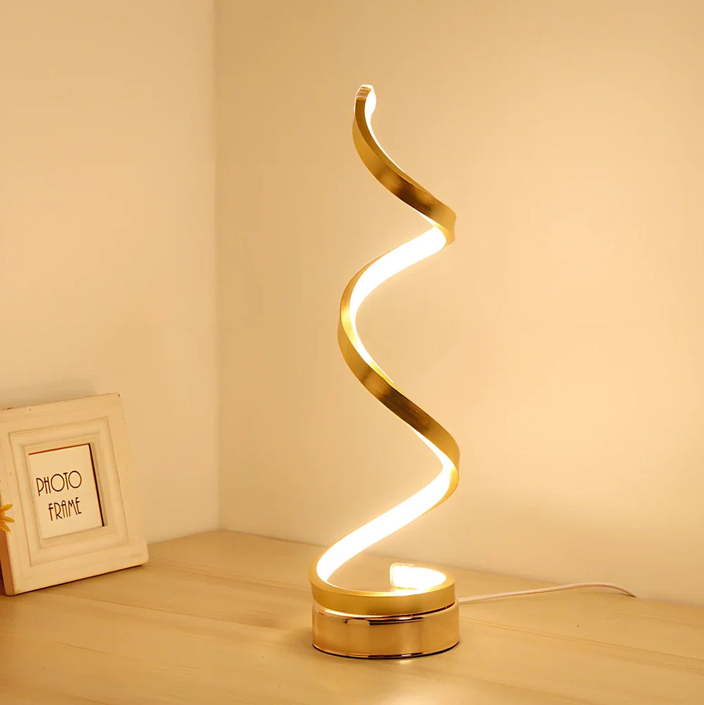 Adjustable LED bedside table lamp in gold finish with dimming switch and European-style design