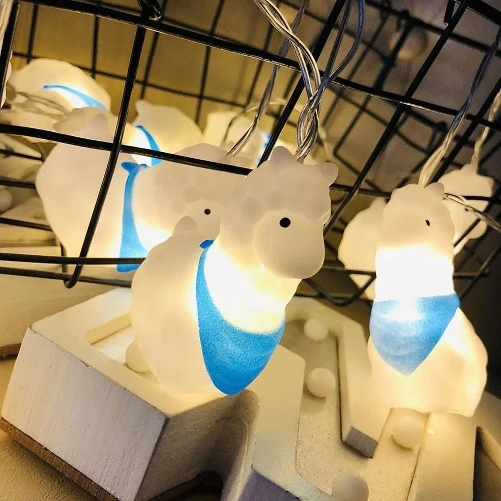 Blue Christmas sheep LED lights on 2-metre cable with battery box for outdoor decoration