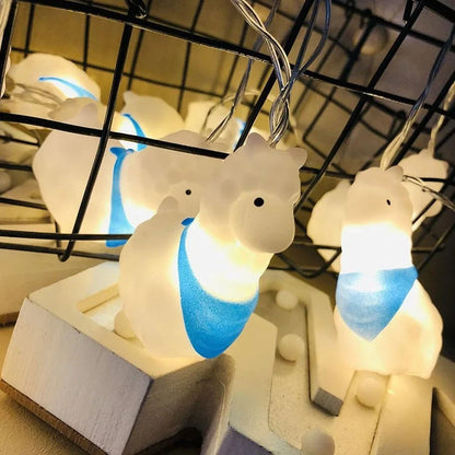 Blue Christmas sheep LED lights on 2-metre cable with battery box for outdoor decoration