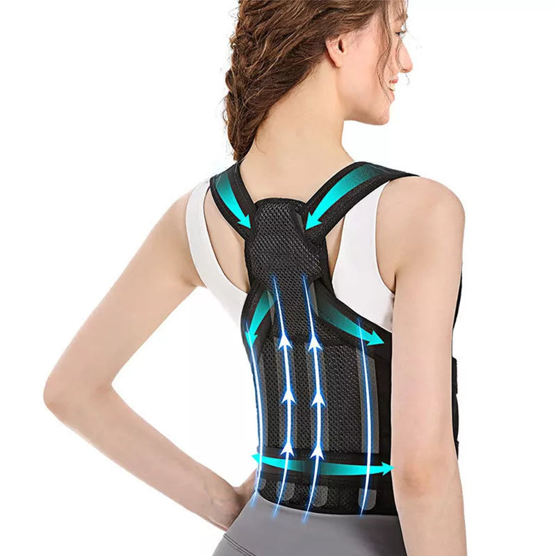Kyphotone Posture Brace in black, adjustable for men and women to improve posture and reduce back pain