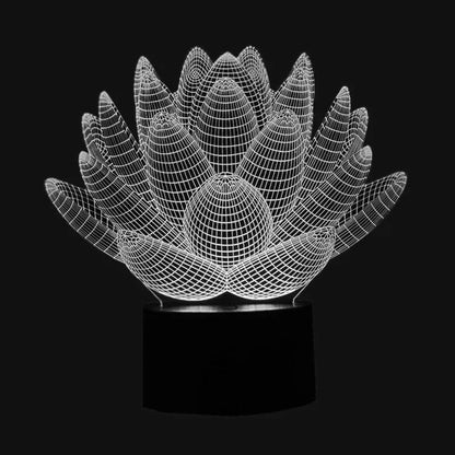Modern white lotus-shaped LED night light with touch control on a wooden surface.