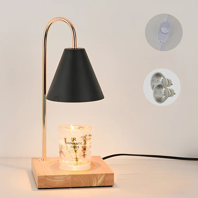 Log aromatherapy melting wax lamp measuring 37cm tall with natural wood base and white lampshade