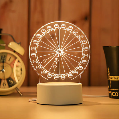 Creative USB bedside night light with acrylic castle scene, 20x17.5cm size, touch control for three light modes