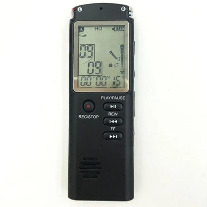 Original USB professional voice recorder with dimensions 3.8 x 1.3 x 0.47 inches, showing microphone inputs and display