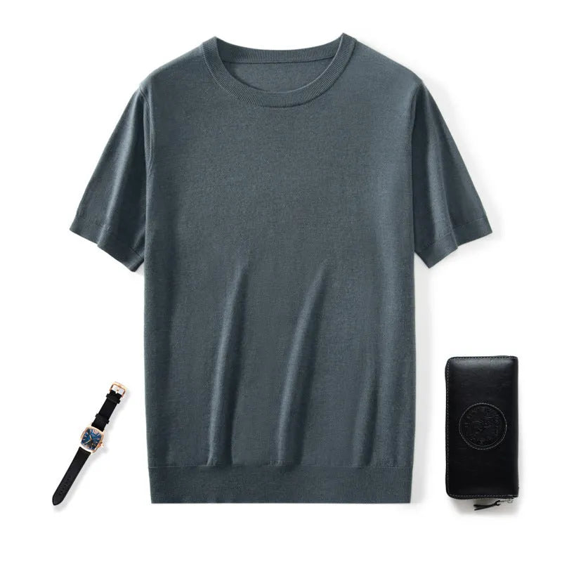 Men's loose-fit knitted short sleeve casual pullover shirt in multiple colours