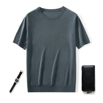 Men's loose-fit knitted short sleeve casual pullover shirt in multiple colours