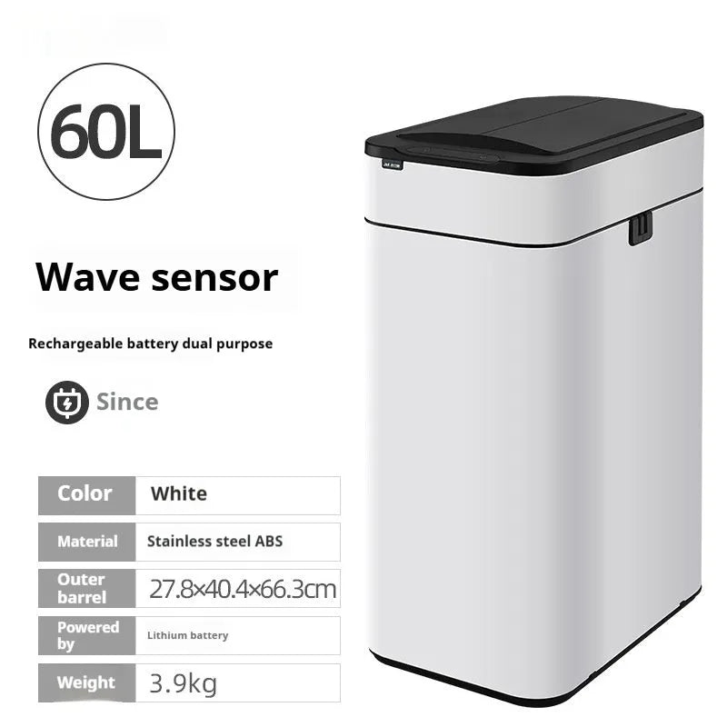 Inductive ashbin smart trash can with automatic lid, stainless steel construction, and square bucket shape