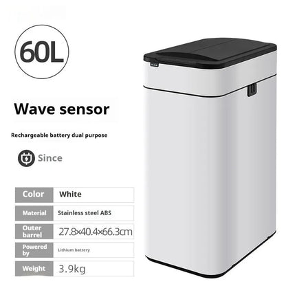 Inductive ashbin smart trash can with automatic lid, stainless steel construction, and square bucket shape