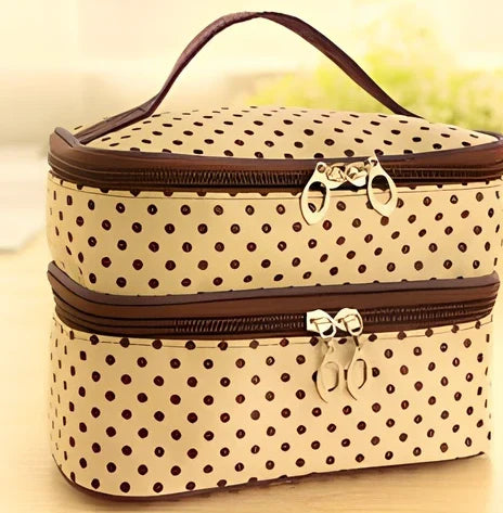 Double-layer cosmetic bag with multicoloured wavelet dots measuring 20.5cm long
