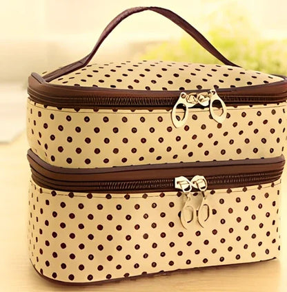 Double-layer cosmetic bag with multicoloured wavelet dots measuring 20.5cm long