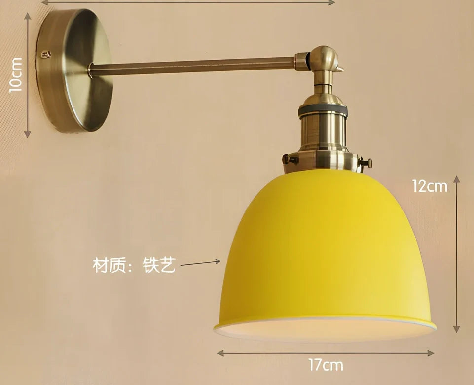 Bedroom light with adjustable iron shade in multiple colour options