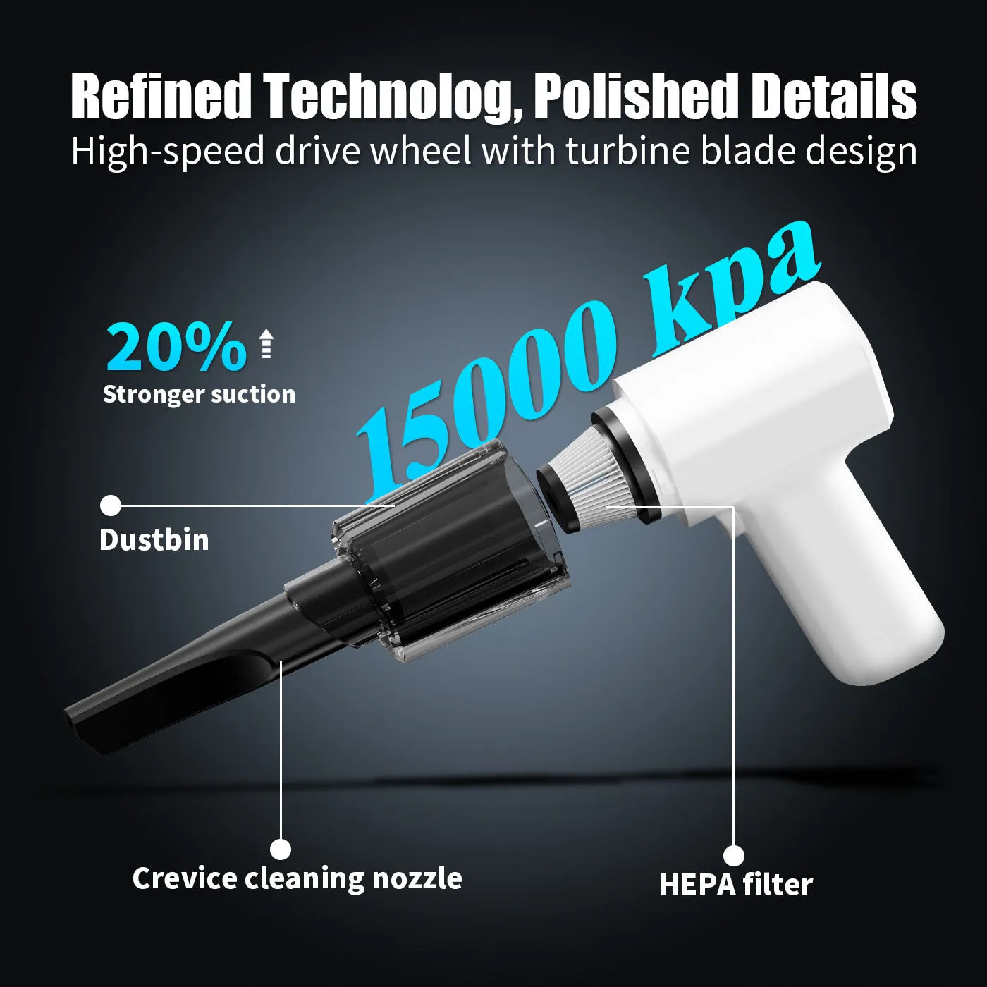 White plastic handheld USB desktop vacuum cleaner for dust collection.