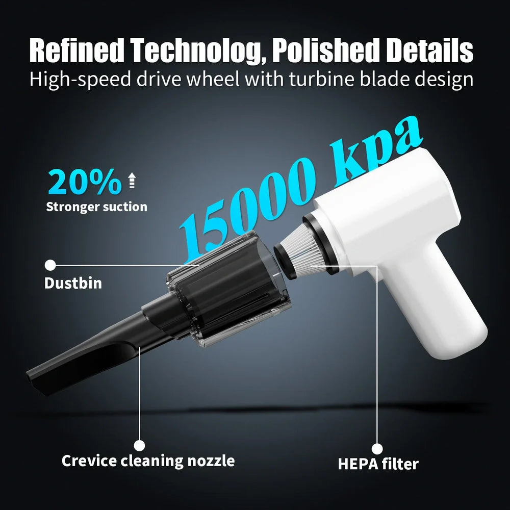 White plastic dust collector with USB-powered vacuum cleaner for household dust removal