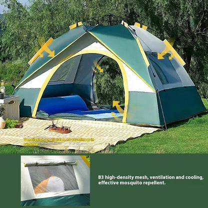Dark green silver glue automatic quick-open camping tent for 3-4 people with dimensions 220x200x140 cm