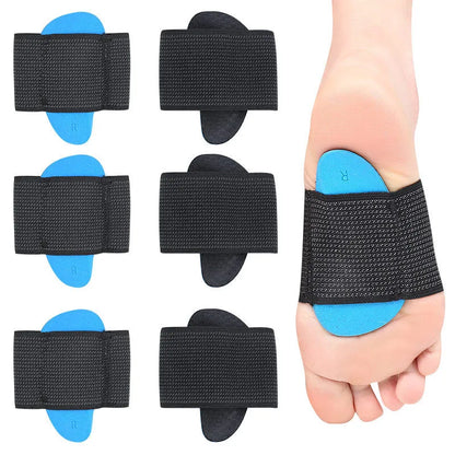 Blue elastic bandage foot pads with arch support for flat foot conditions in adult and children sizes